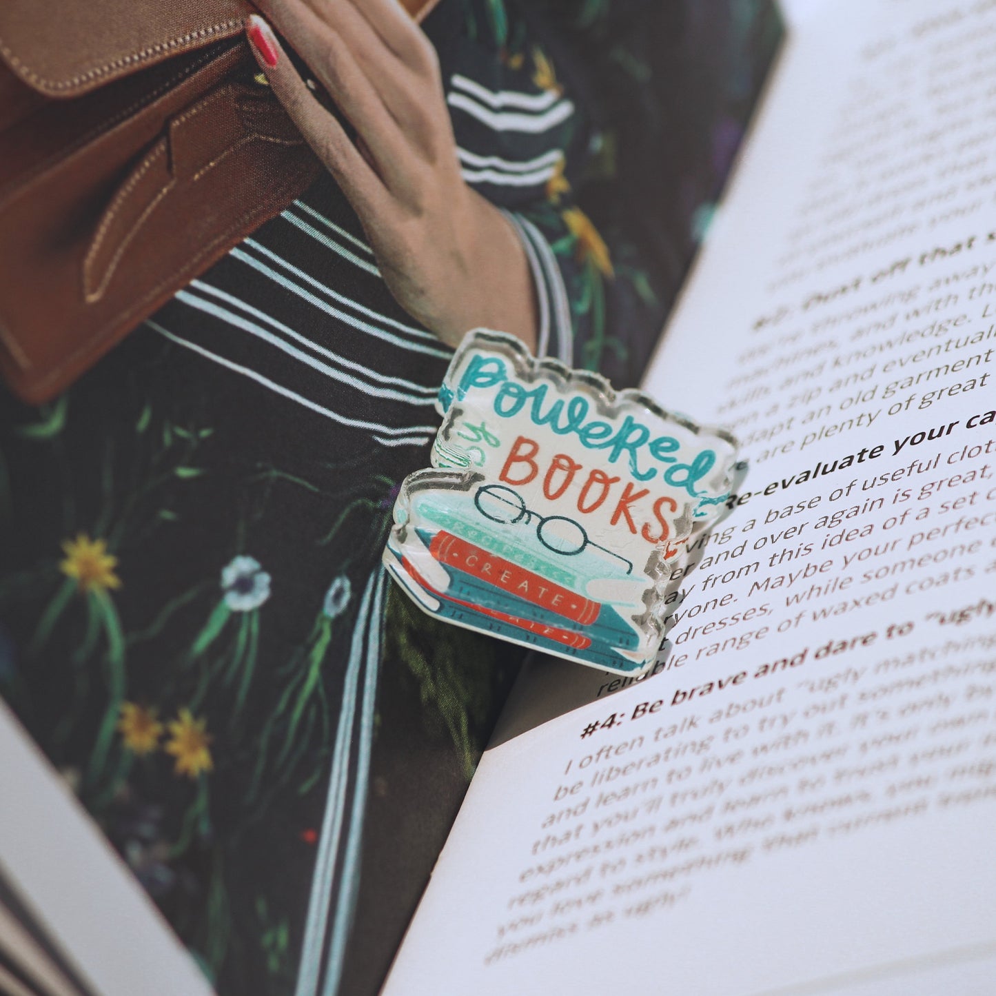 Powered by books l acrylic pins