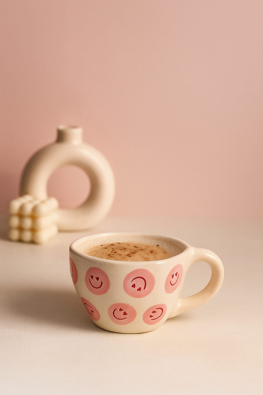 Smiley sips mug